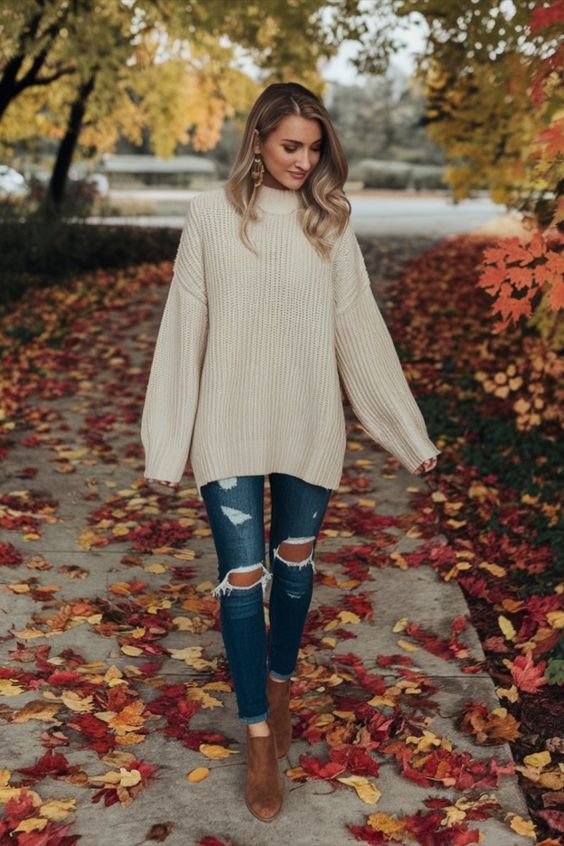 Suéter oversize con jeans y botines