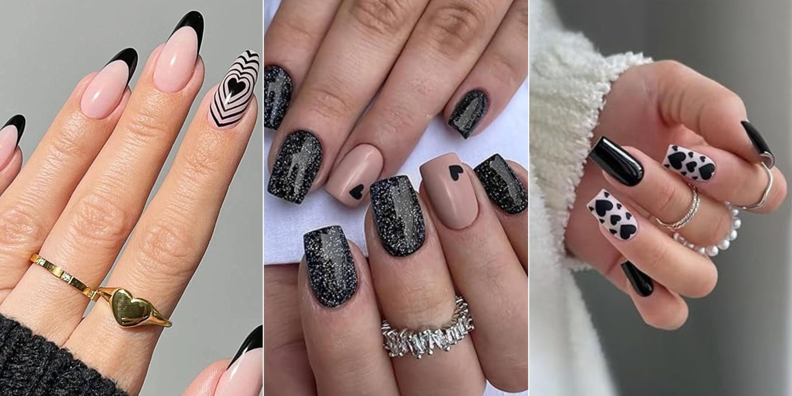 12 Diseños de uñas para San Valentín en color negro